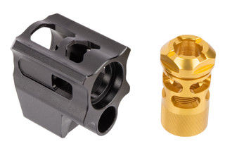 Tyrant Designs Glock Gen 3 Compensator features a black on gold finish
